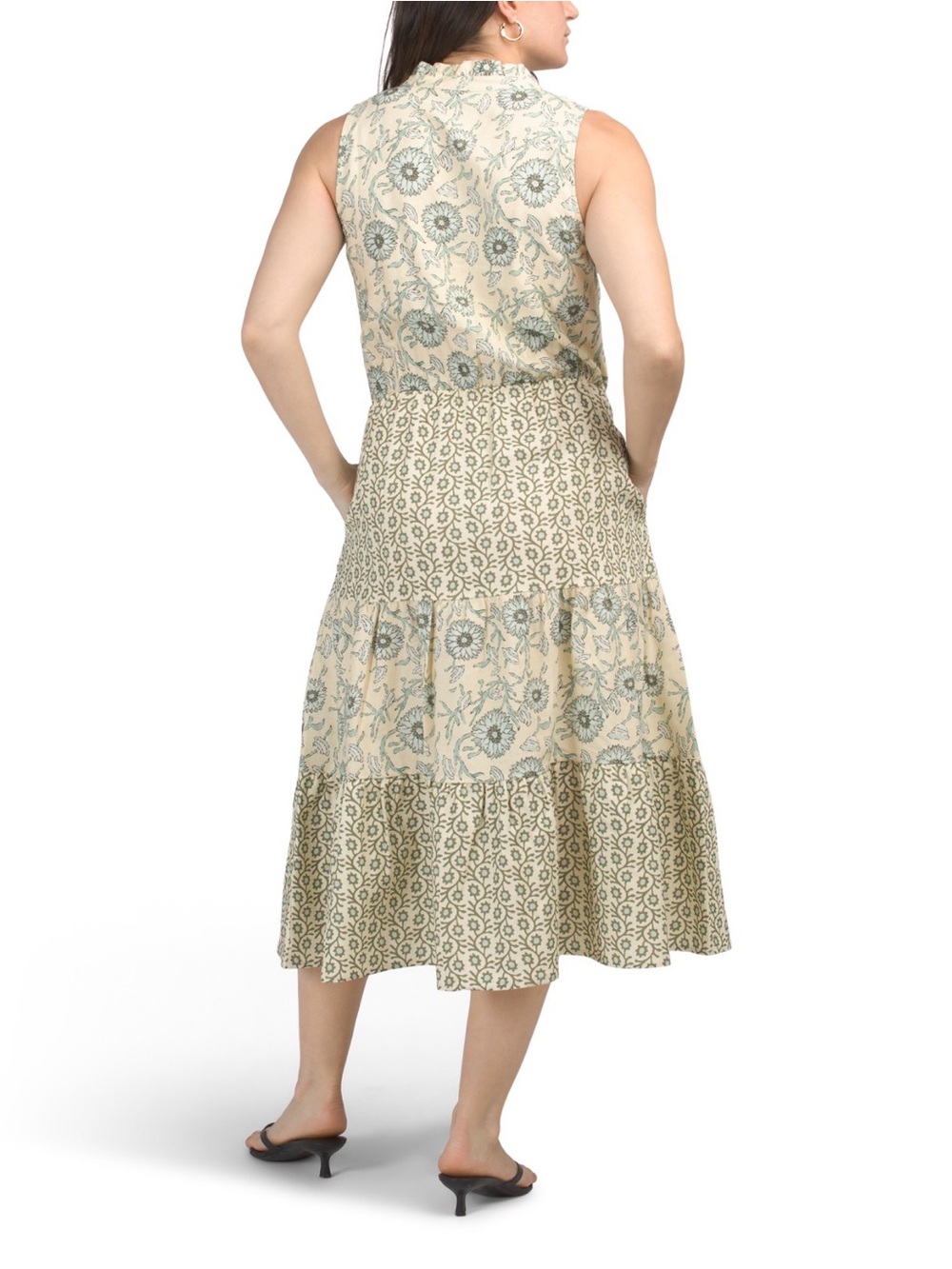 MAGARI MADE IN ITALY FLORAL TIERED SLEEVELESS LINEN BLEND MIDI DRESS SIZE M NWT - Picture 7 of 11